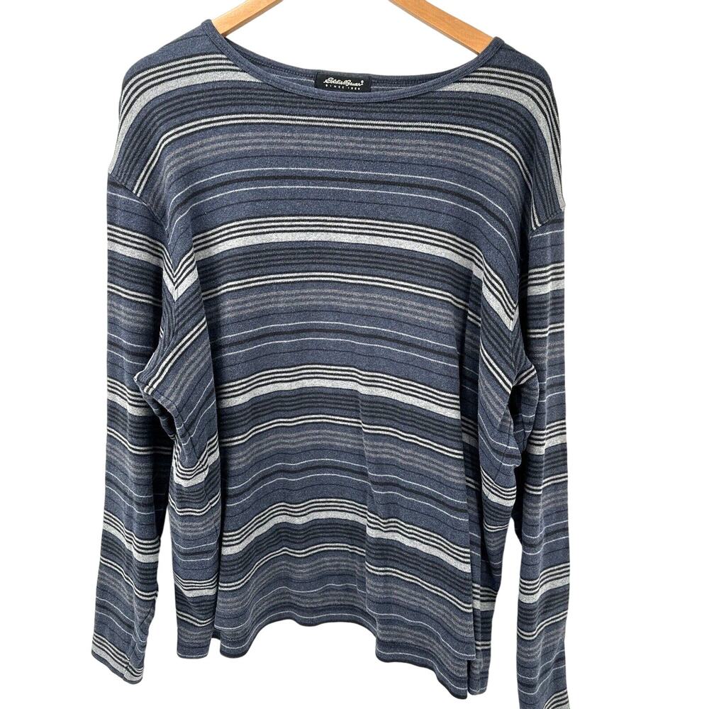 Eddie Bauer Sweater Womens XL Long Sleeves Lightweight Cotton Blue Stripe